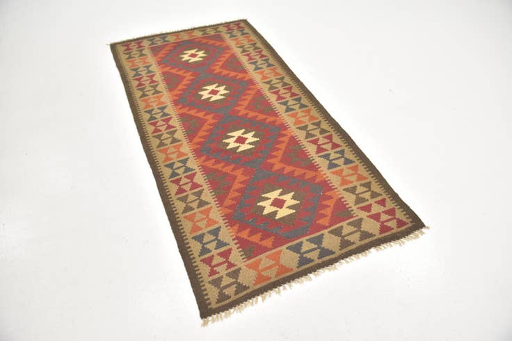 Detail image of 3' 3 x 6' 6 Hand Woven Kilim Maymana Wool Runner Rug
