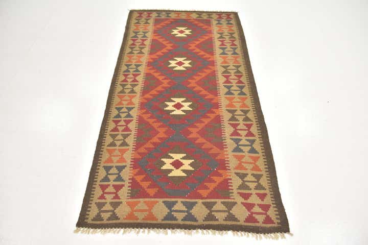 3' 3 x 6' 6 Hand Woven Kilim Maymana Wool Runner Rug