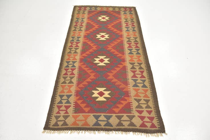 Detail image of 3' 3 x 6' 6 Hand Woven Kilim Maymana Wool Runner Rug
