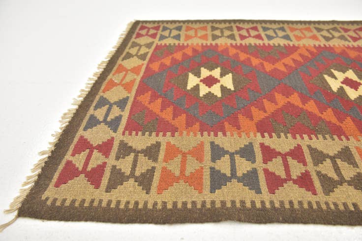 Detail image of 3' 3 x 6' 6 Hand Woven Kilim Maymana Wool Runner Rug