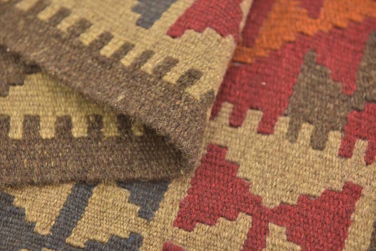 Detail image of 3' 3 x 6' 6 Hand Woven Kilim Maymana Wool Runner Rug