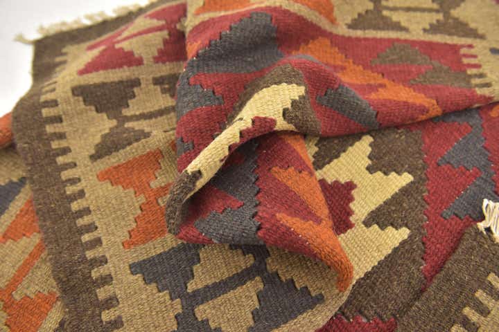 3' 3 x 6' 6 Hand Woven Kilim Maymana Wool Runner Rug