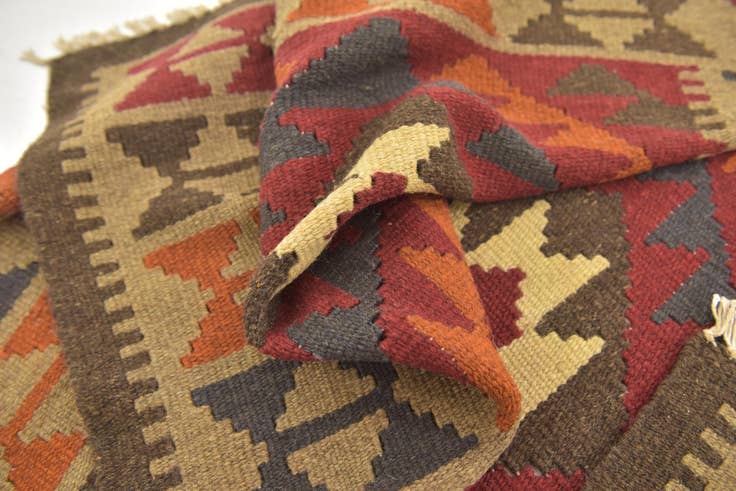 Detail image of 3' 3 x 6' 6 Hand Woven Kilim Maymana Wool Runner Rug