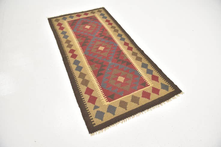 Detail image of 3' 2 x 6' 6 Hand Woven Kilim Maymana Wool Runner Rug