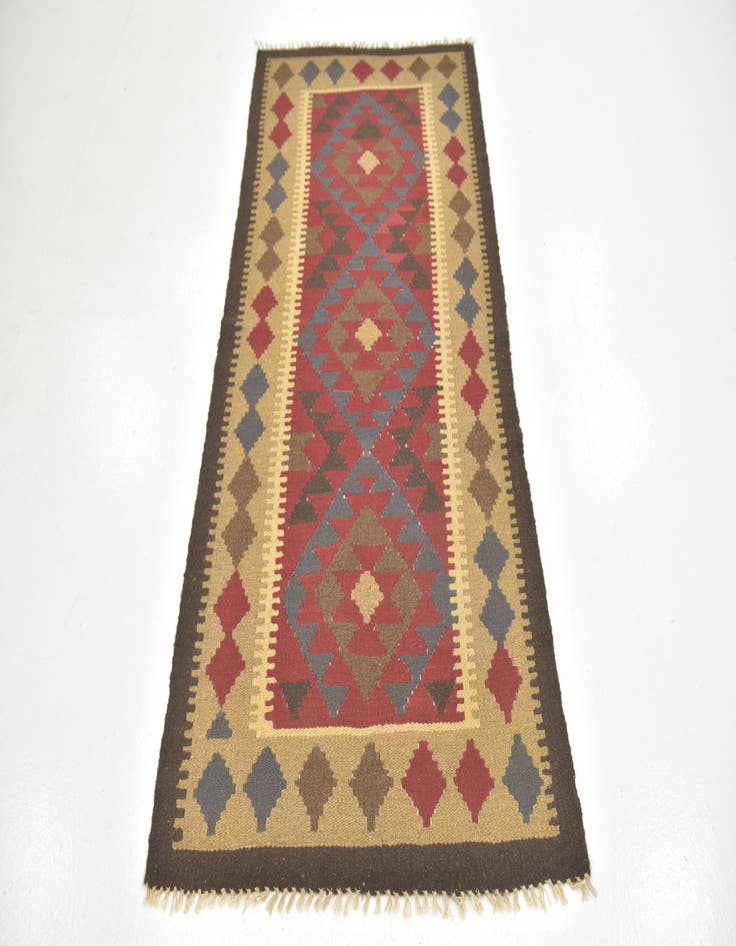 Detail image of 3' 2 x 6' 6  Hand Woven Kilim Maymana Wool Runner Rug