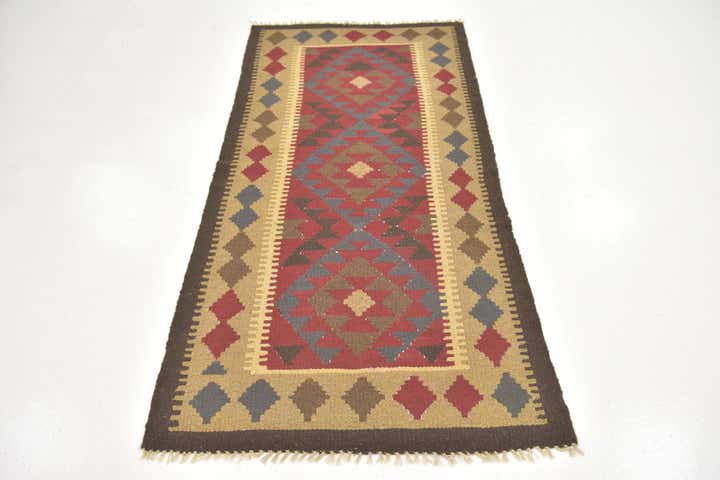 3' 2 x 6' 6 Hand Woven Kilim Maymana Wool Runner Rug