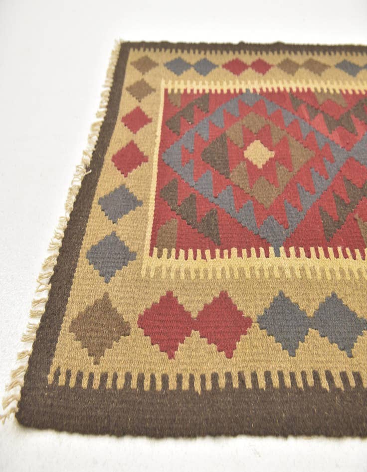 Detail image of 3' 2 x 6' 6  Hand Woven Kilim Maymana Wool Runner Rug
