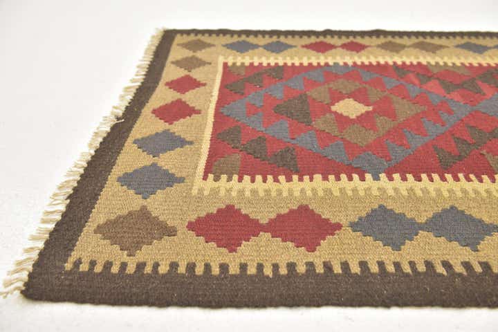 3' 2 x 6' 6 Hand Woven Kilim Maymana Wool Runner Rug