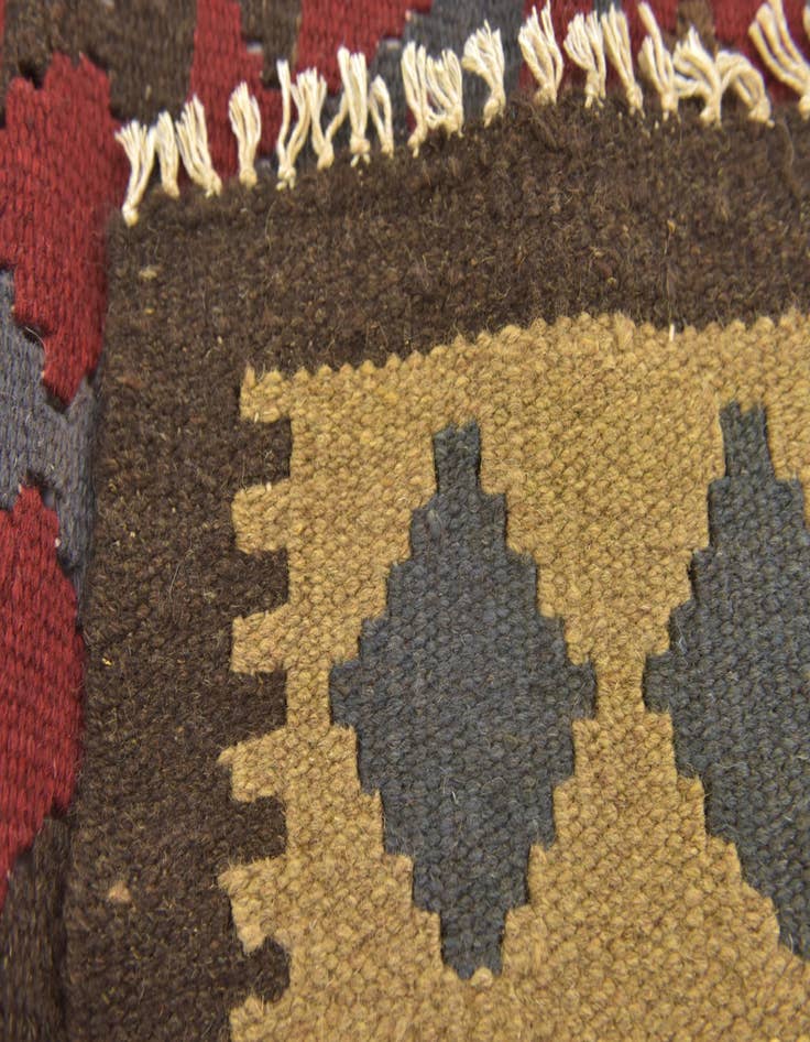 Detail image of 3' 2 x 6' 6  Hand Woven Kilim Maymana Wool Runner Rug