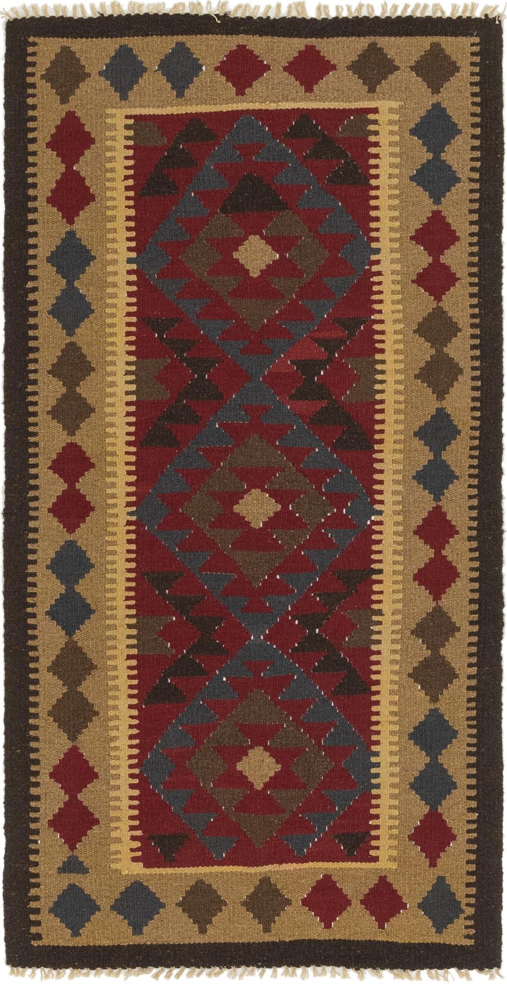 3' 2 x 6' 6 Hand Woven Kilim Maymana Wool Runner Rug