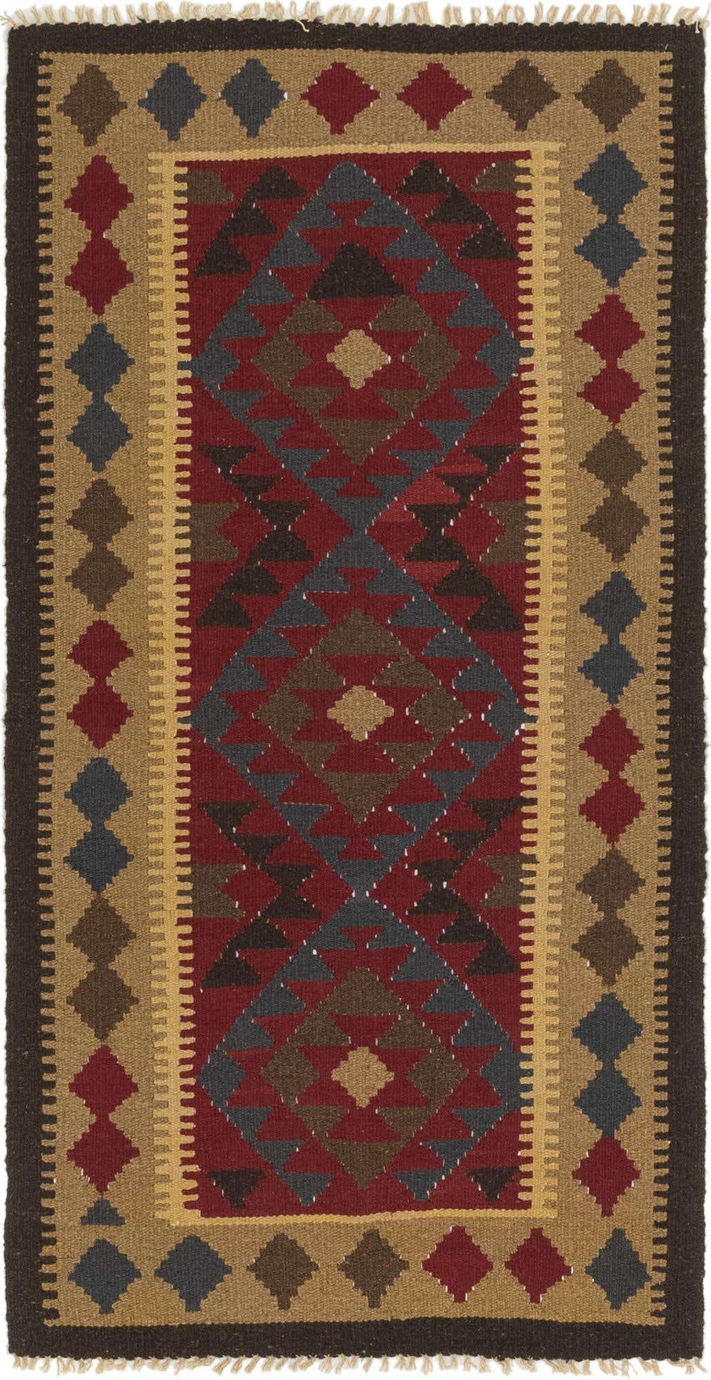 3' 2 x 6' 6 Hand Woven Kilim Maymana Wool Runner Rug