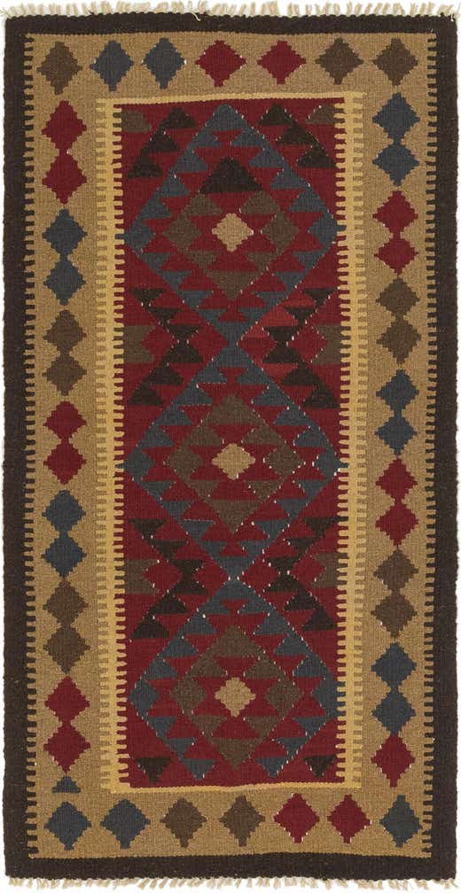 3' 2 x 6' 6 Hand Woven Kilim Maymana Wool Runner Rug