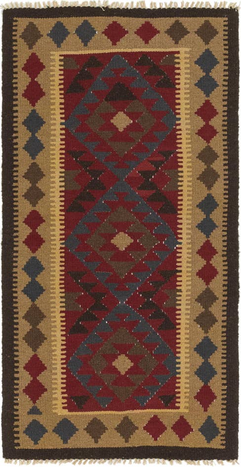 Detail image of 3' 2 x 6' 6 Hand Woven Kilim Maymana Wool Runner Rug