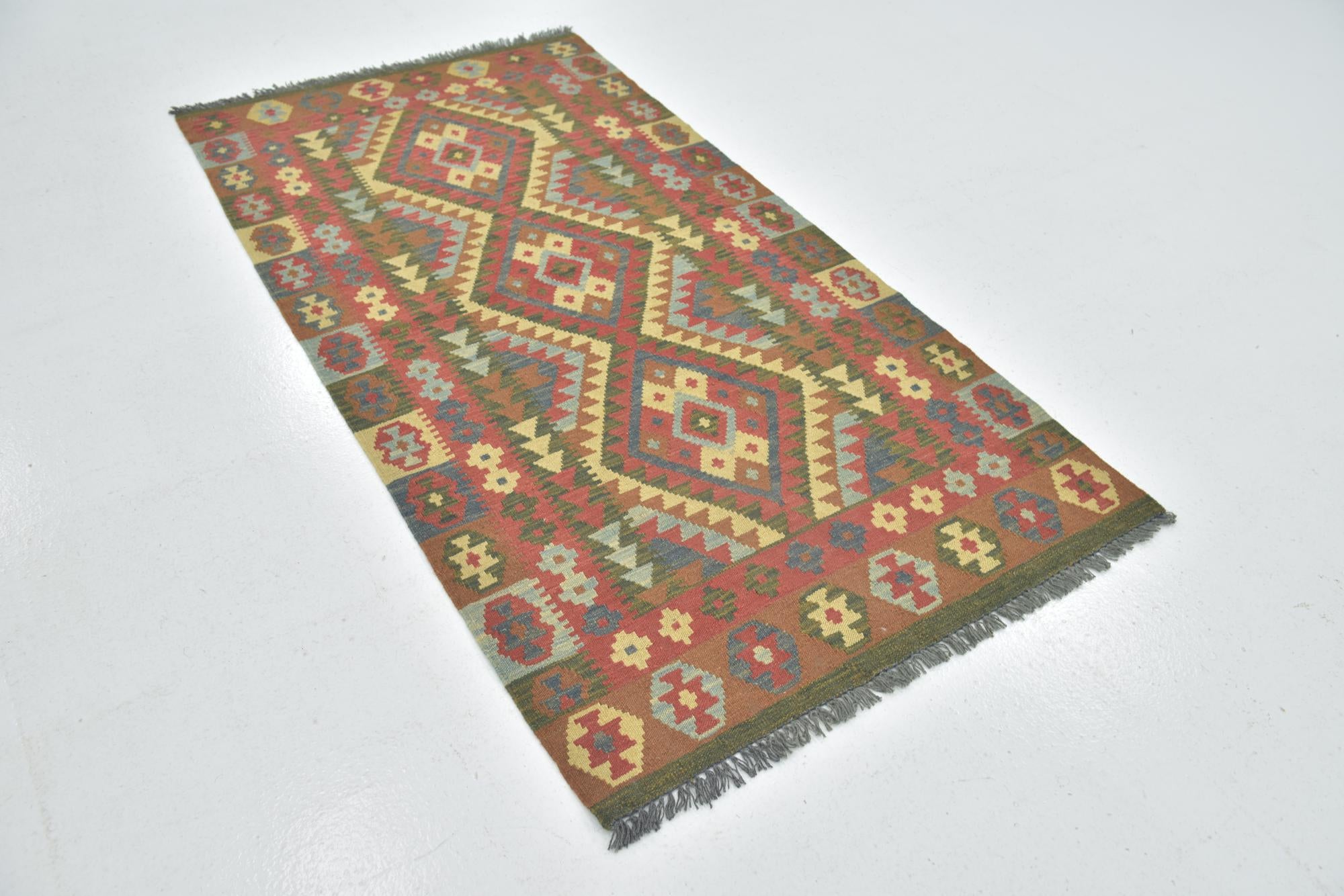 3' 4 x 6' 4 Hand Woven Kilim Maymana Wool Runner Rug