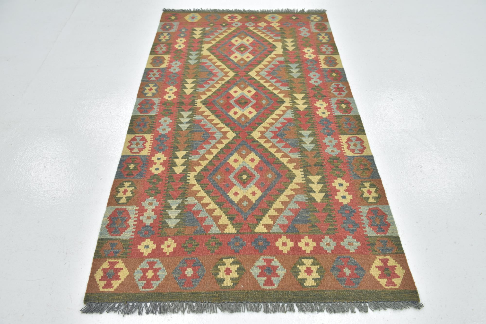 3' 4 x 6' 4 Hand Woven Kilim Maymana Wool Runner Rug