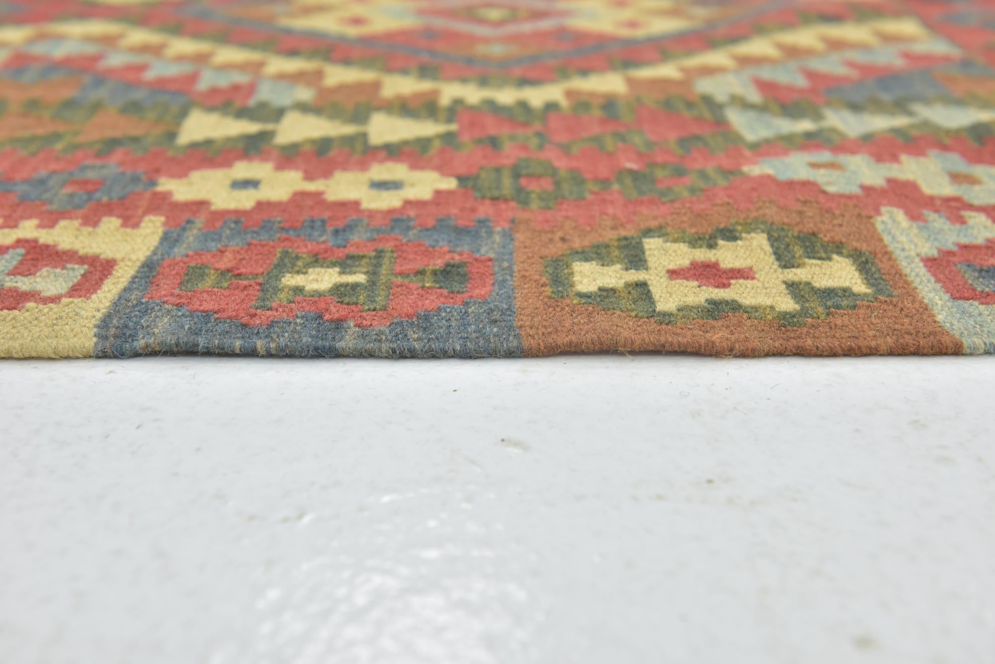 3' 4 x 6' 4 Hand Woven Kilim Maymana Wool Runner Rug
