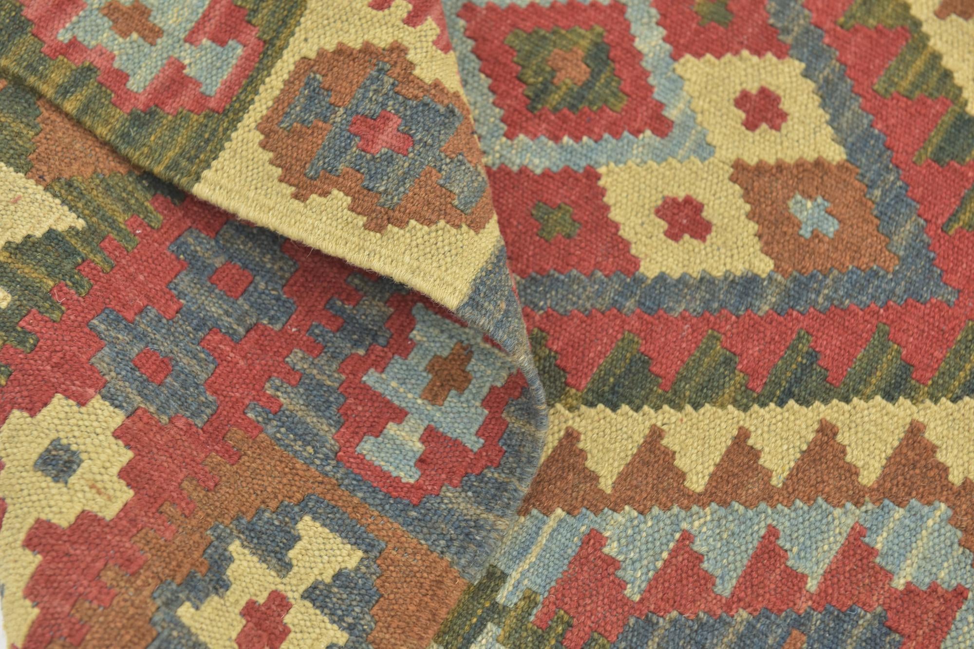 3' 4 x 6' 4 Hand Woven Kilim Maymana Wool Runner Rug