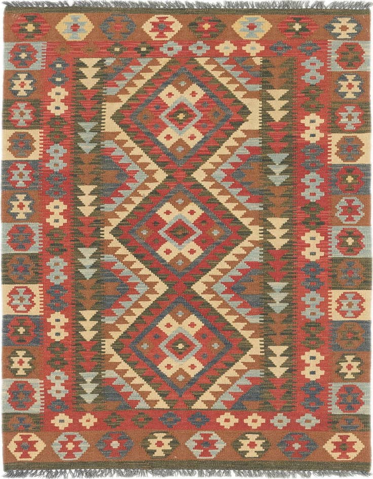 Detail image of 3' 4 x 6' 4 Hand Woven Kilim Maymana Wool Runner Rug