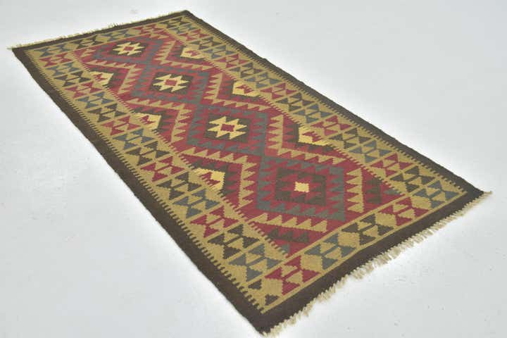 3' 3 x 6' 6 Hand Woven Kilim Maymana Wool Runner Rug