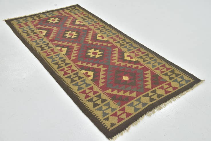 Detail image of 100cm x 200cm Hand Woven Kilim Maymana Wool Runner Rug