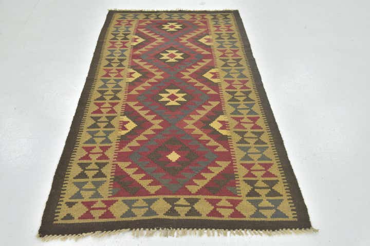 3' 3 x 6' 6 Hand Woven Kilim Maymana Wool Runner Rug
