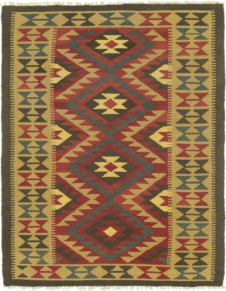 Detail image of 3' 3 x 6' 6 Hand Woven Kilim Maymana Wool Runner Rug