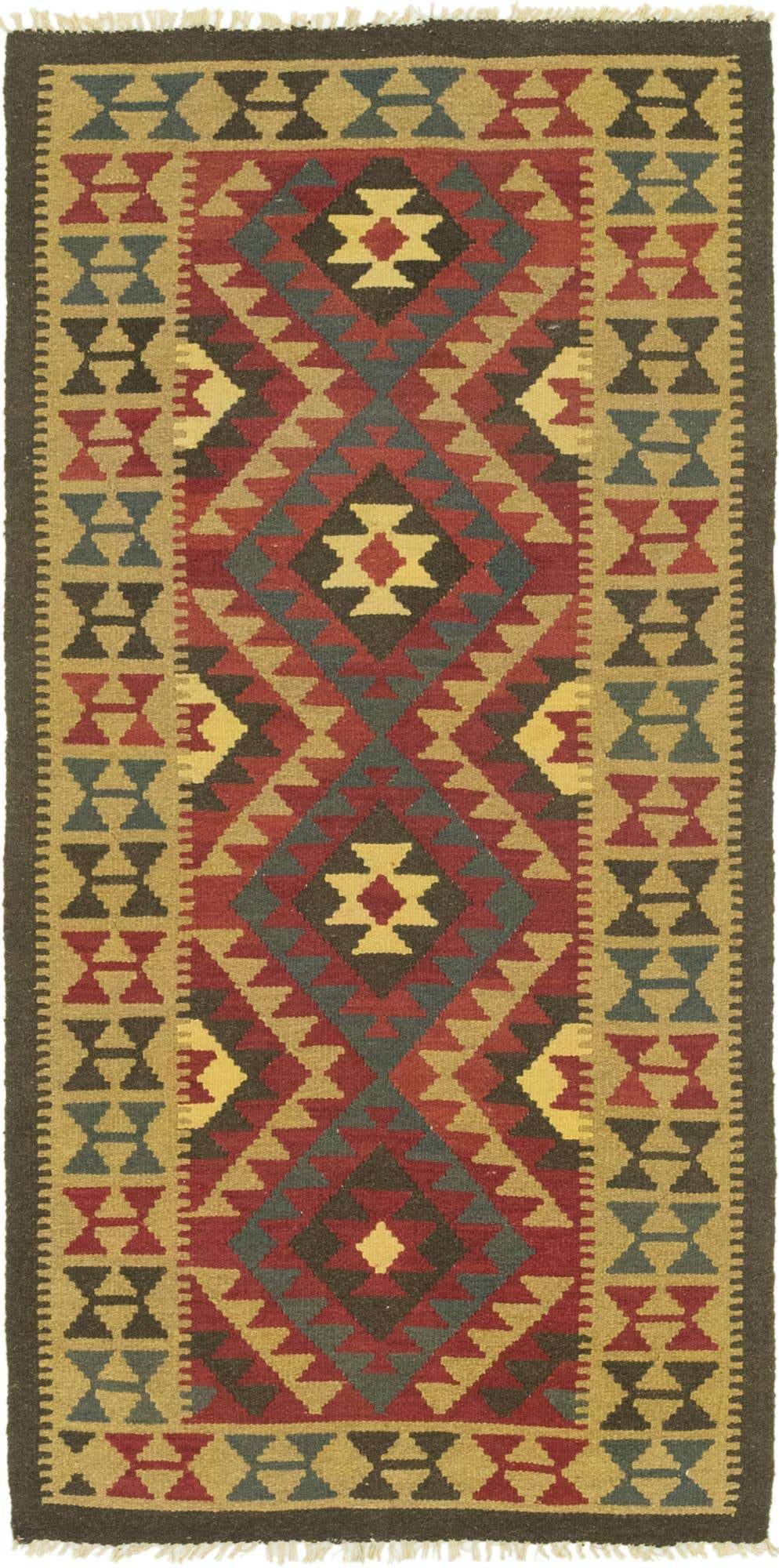 3' 3 x 6' 6 Hand Woven Kilim Maymana Wool Runner Rug