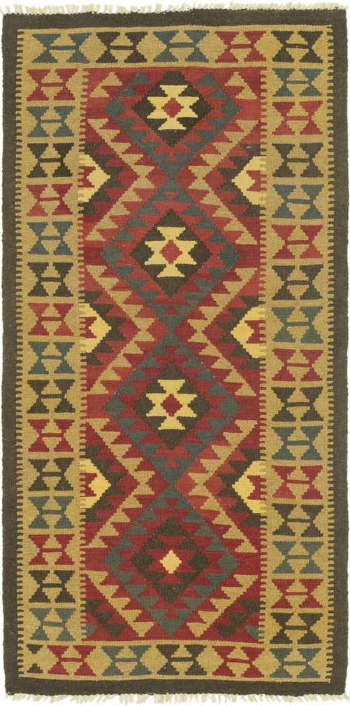3' 3 x 6' 6 Hand Woven Kilim Maymana Wool Runner Rug
