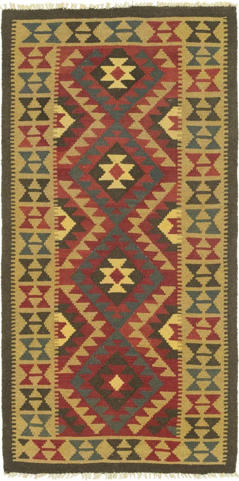 Detail image of 3' 3 x 6' 6 Hand Woven Kilim Maymana Wool Runner Rug