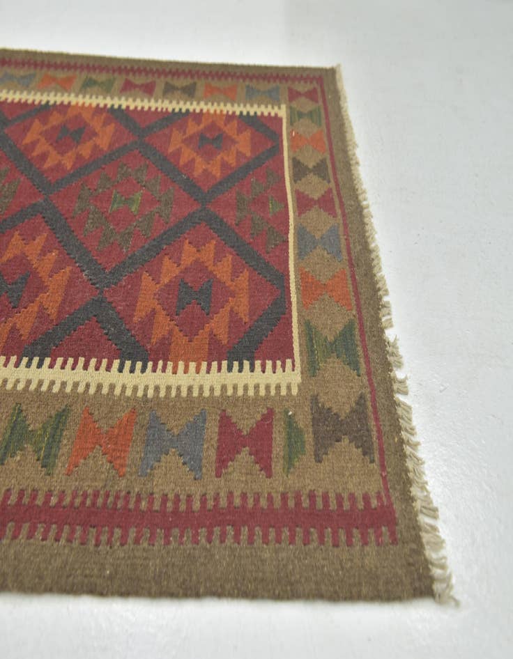 Detail image of 3' 5 x 6' 9  Hand Woven Kilim Maymana Wool Runner Rug