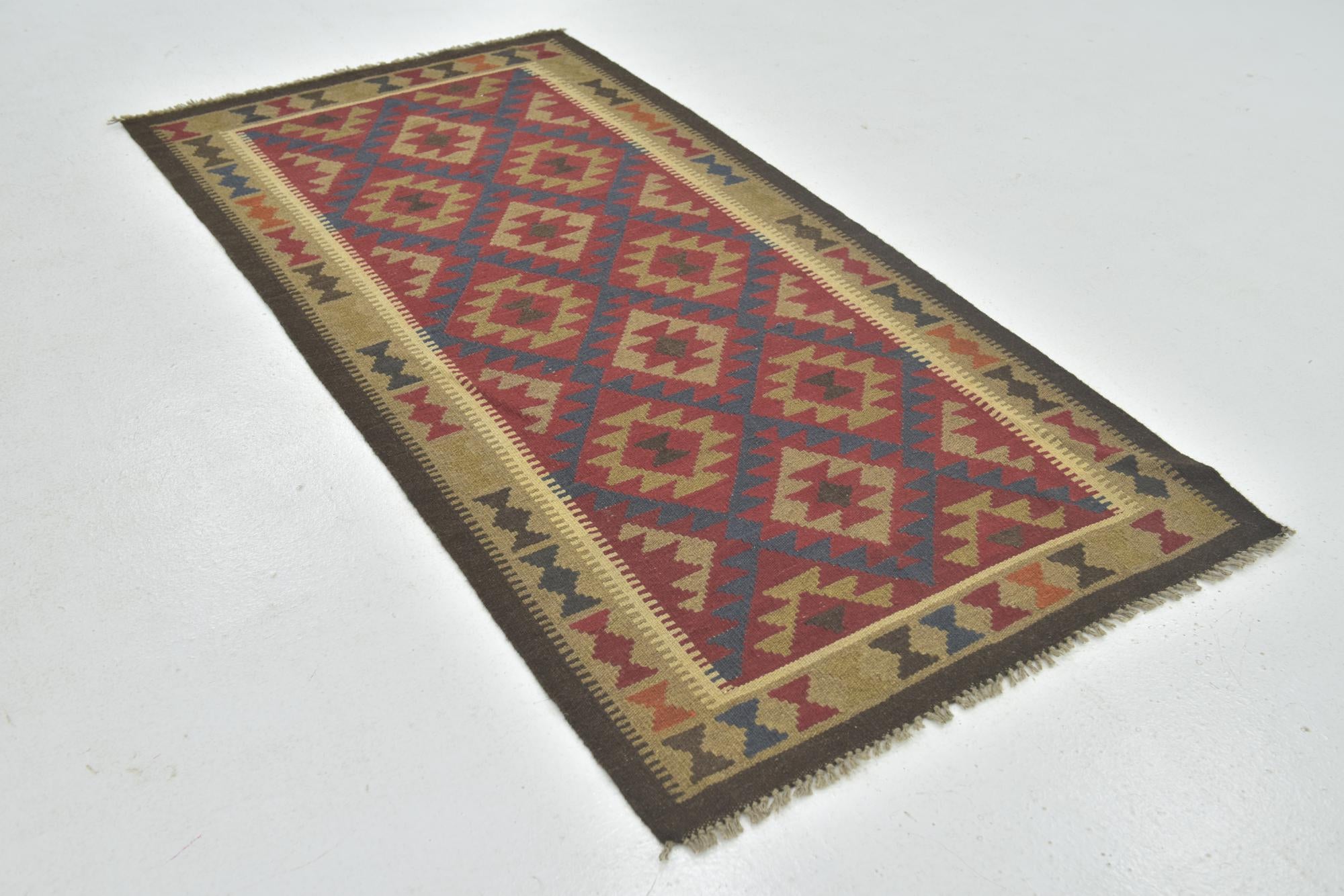 3' 3 x 6' 8 Hand Woven Kilim Maymana Wool Runner Rug