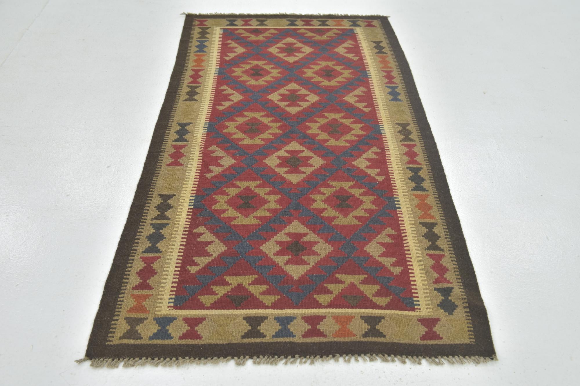 3' 3 x 6' 8 Hand Woven Kilim Maymana Wool Runner Rug