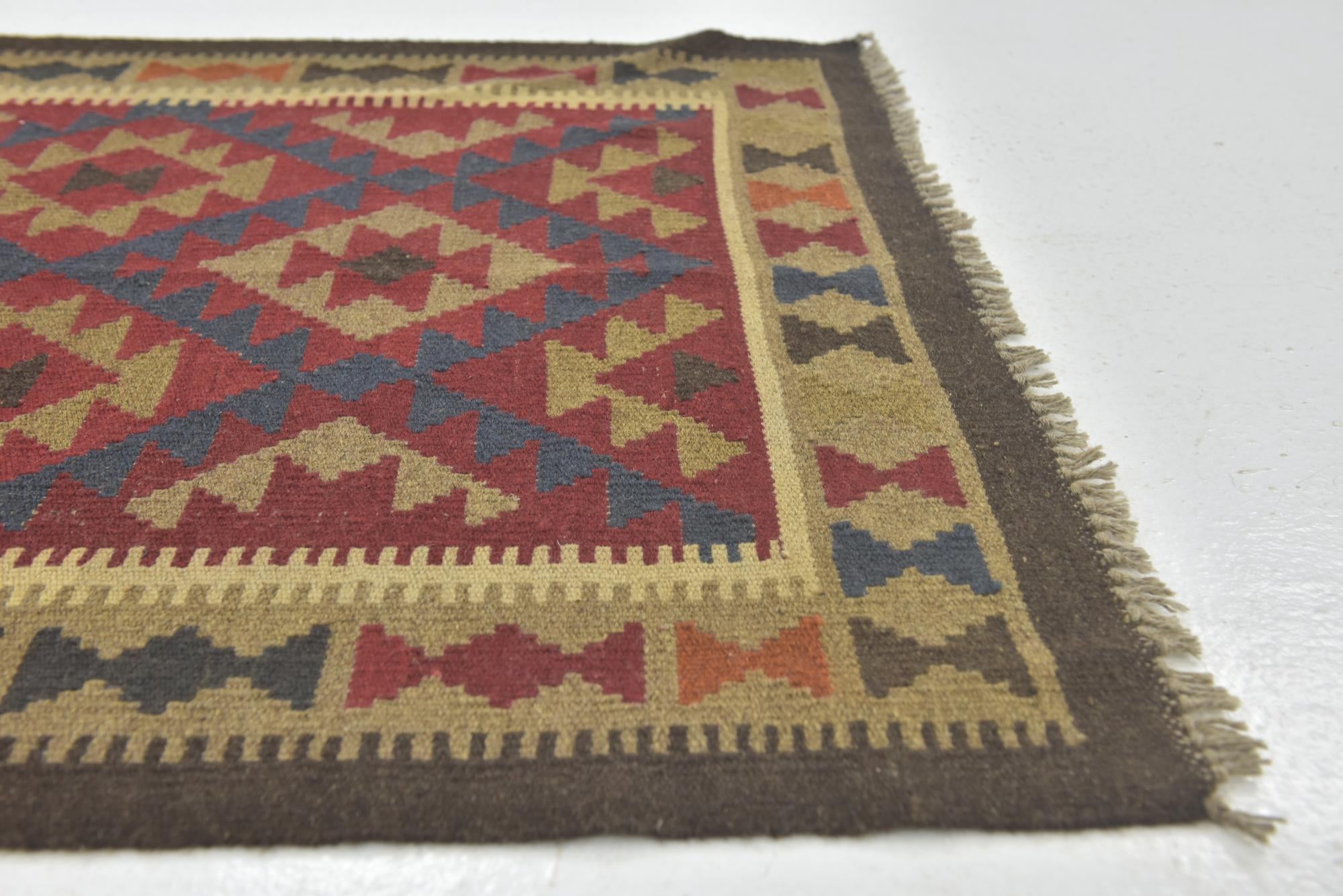 3' 3 x 6' 8 Hand Woven Kilim Maymana Wool Runner Rug