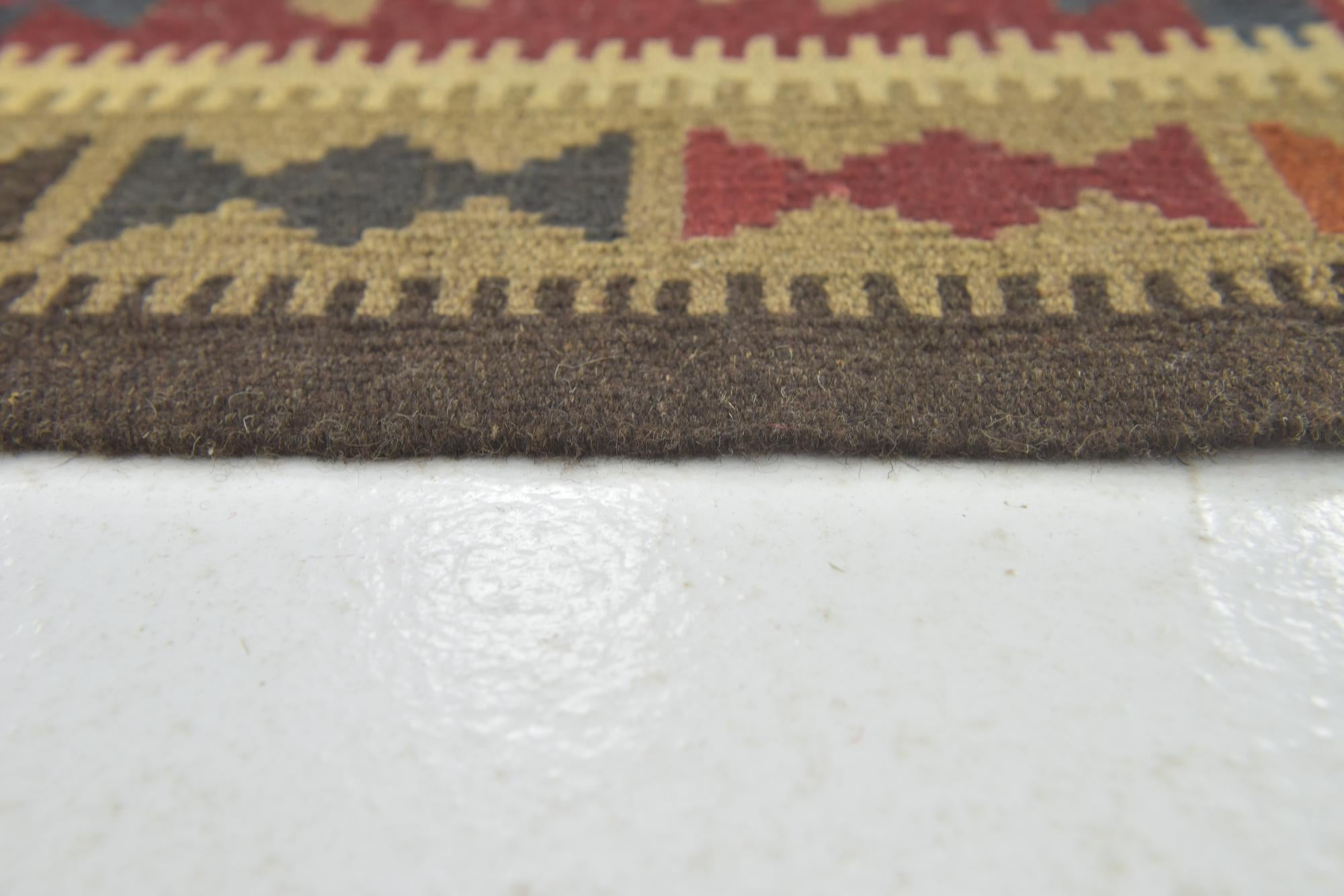 3' 3 x 6' 8 Hand Woven Kilim Maymana Wool Runner Rug