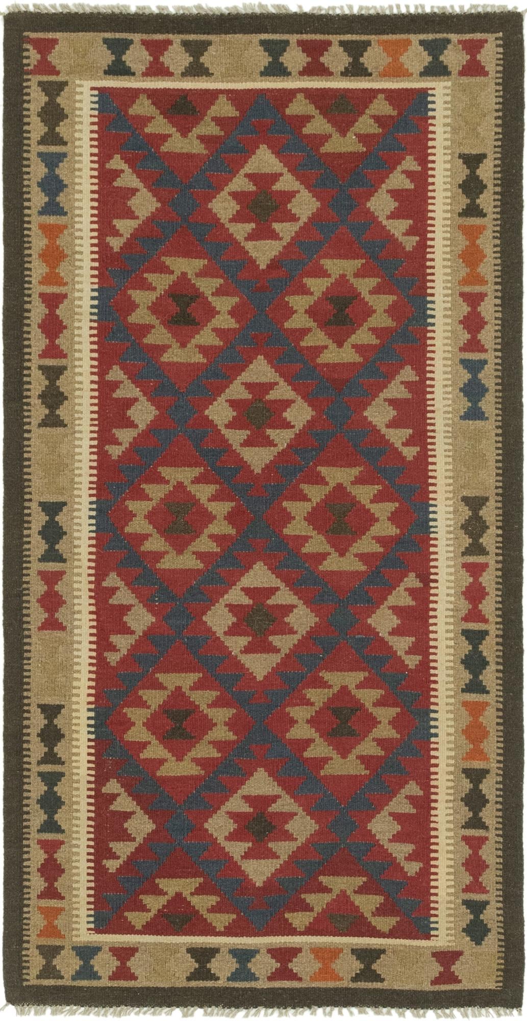 3' 3 x 6' 8 Hand Woven Kilim Maymana Wool Runner Rug