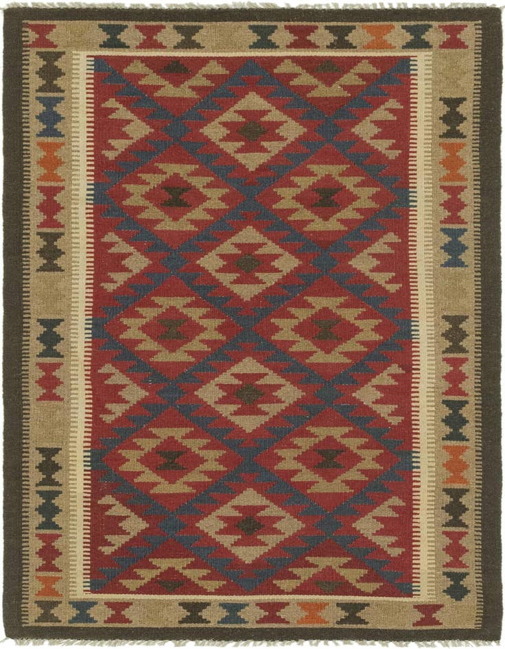 Detail image of 3' 3 x 6' 8 Hand Woven Kilim Maymana Wool Runner Rug