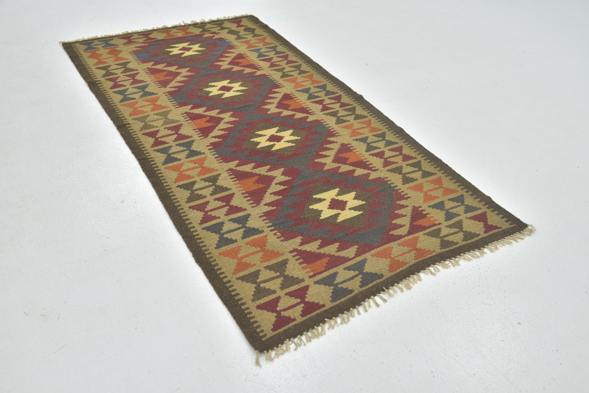 3' 5 x 6' 8 Hand Woven Kilim Maymana Wool Runner Rug