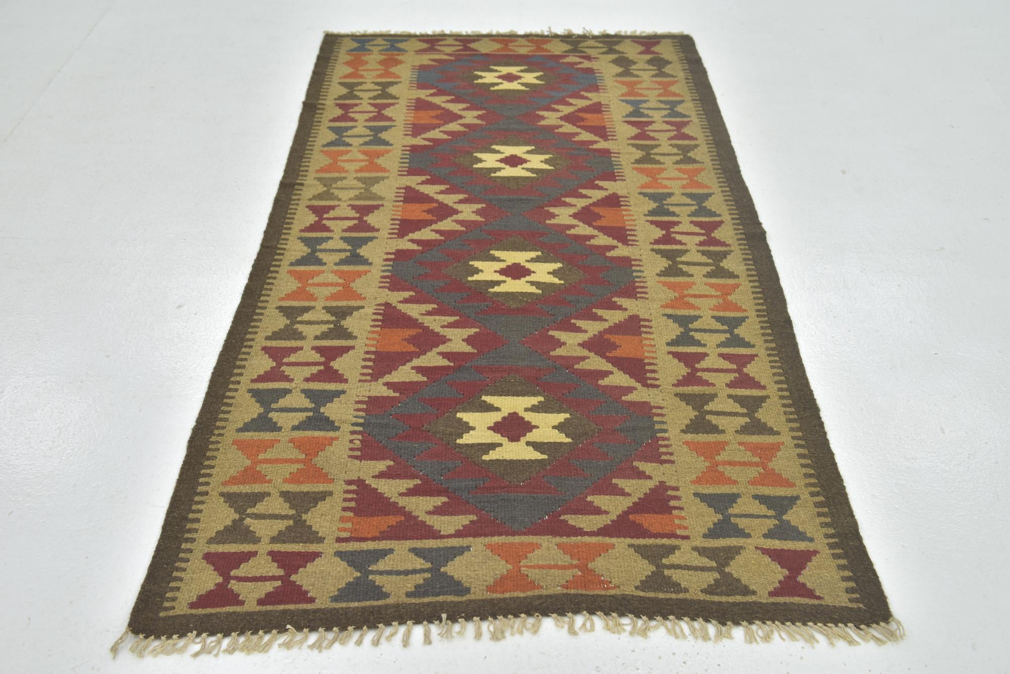 3' 5 x 6' 8 Hand Woven Kilim Maymana Wool Runner Rug