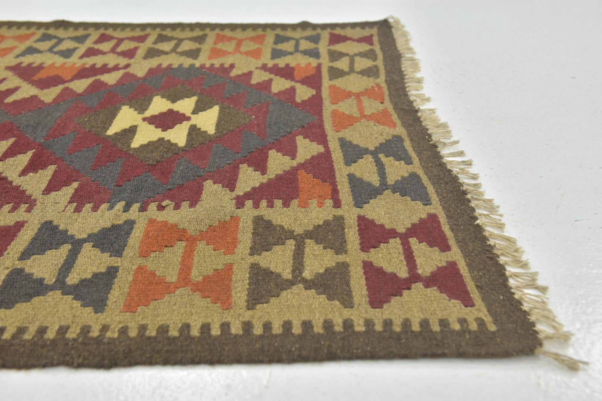3' 5 x 6' 8 Hand Woven Kilim Maymana Wool Runner Rug