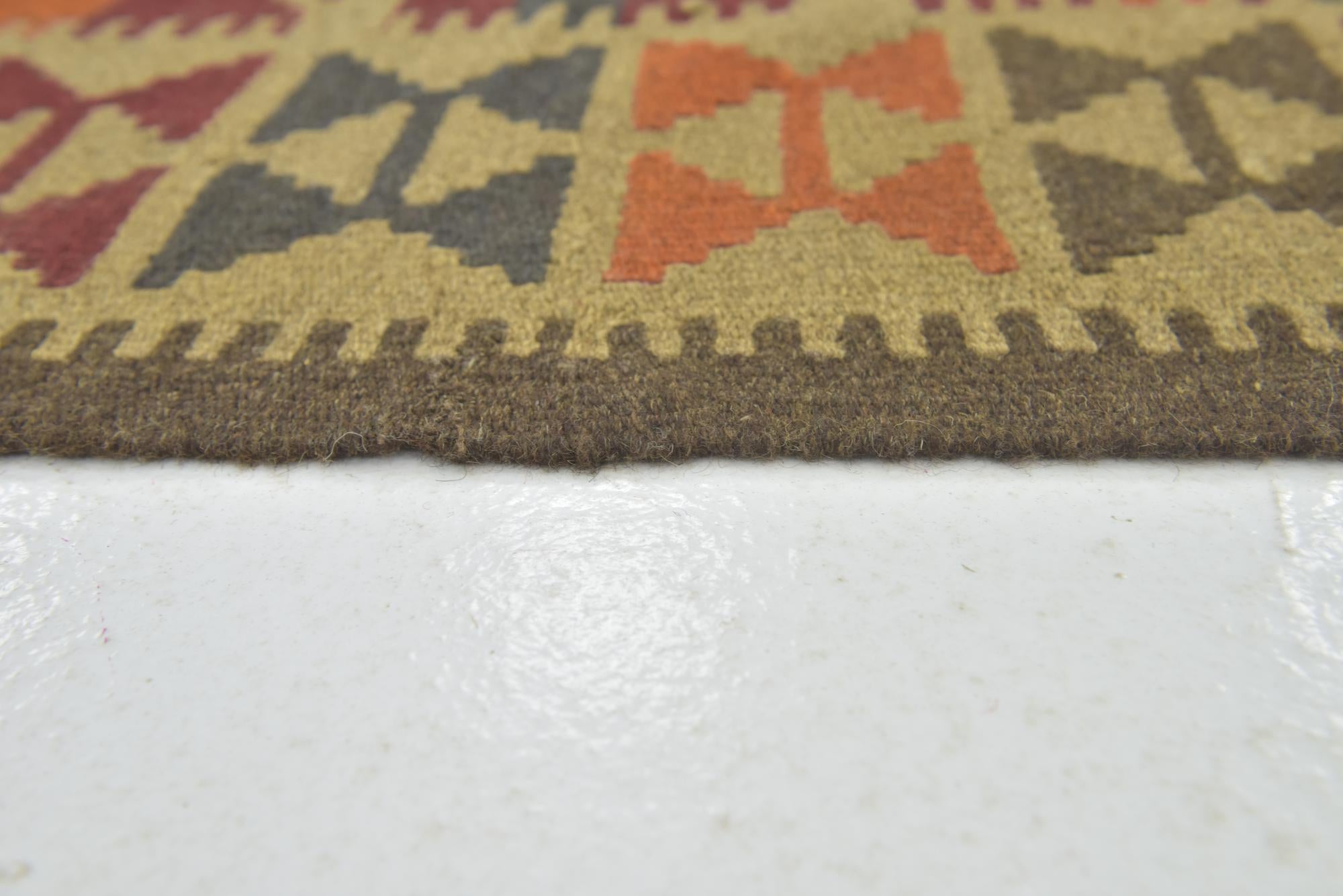3' 5 x 6' 8 Hand Woven Kilim Maymana Wool Runner Rug