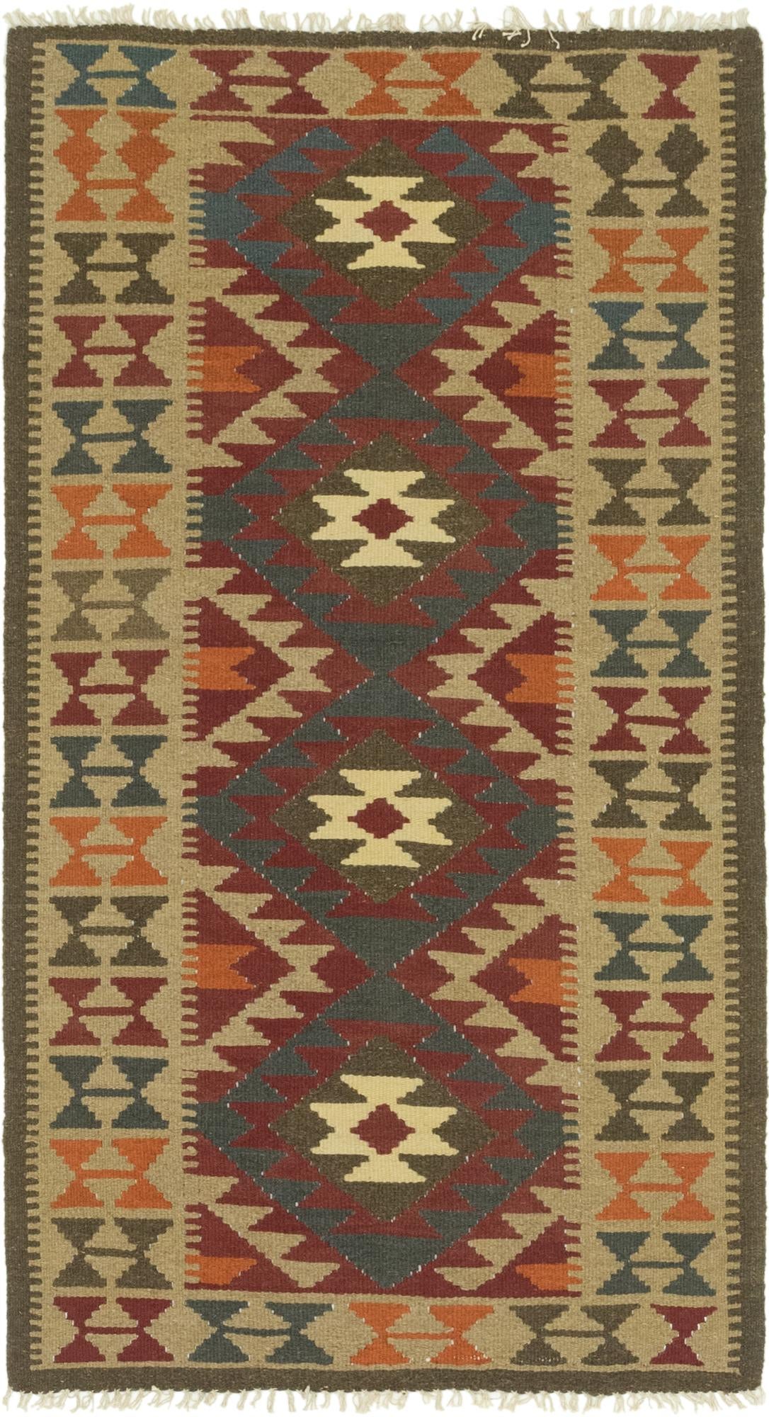 3' 5 x 6' 8 Hand Woven Kilim Maymana Wool Runner Rug