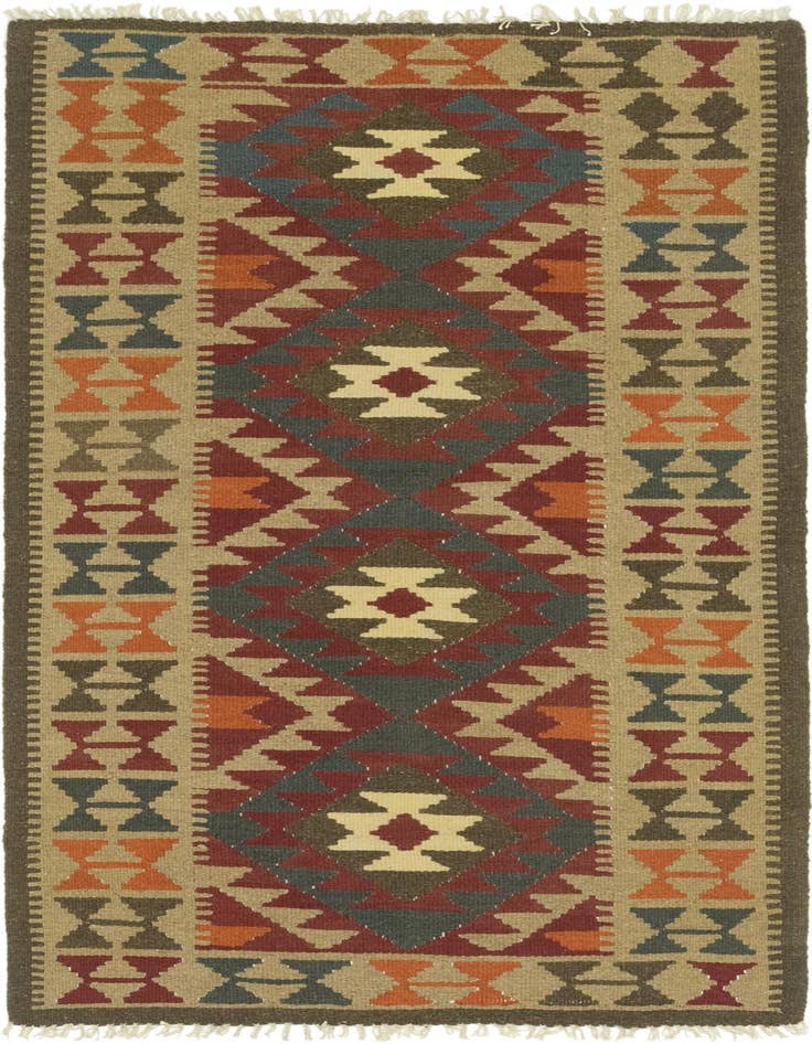 Detail image of 3' 5 x 6' 8 Hand Woven Kilim Maymana Wool Runner Rug