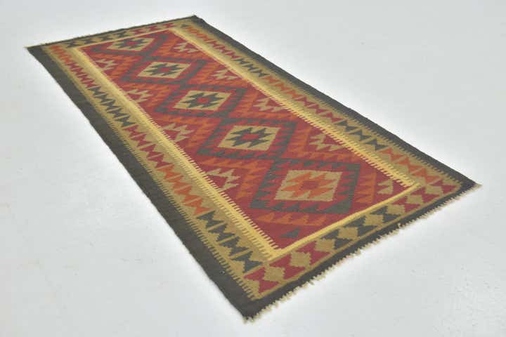 3' 3 x 6' 8 Hand Woven Kilim Maymana Wool Runner Rug