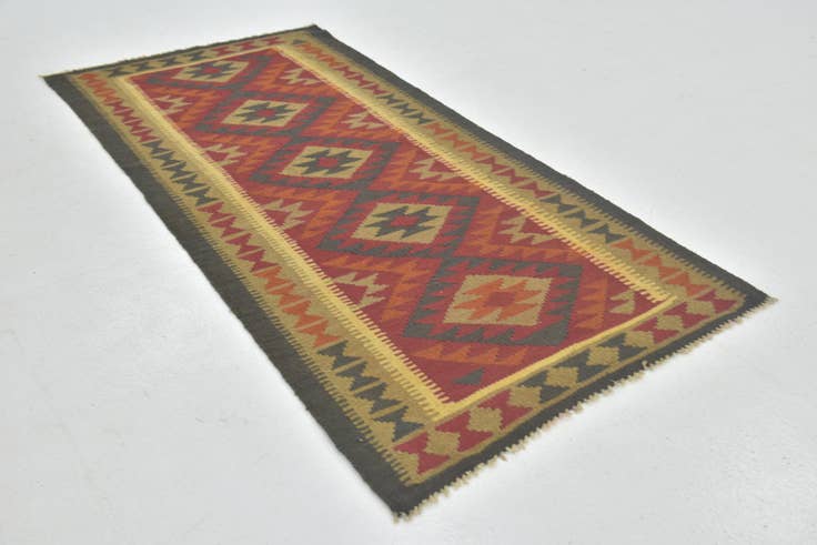 Detail image of 3' 3 x 6' 8 Hand Woven Kilim Maymana Wool Runner Rug