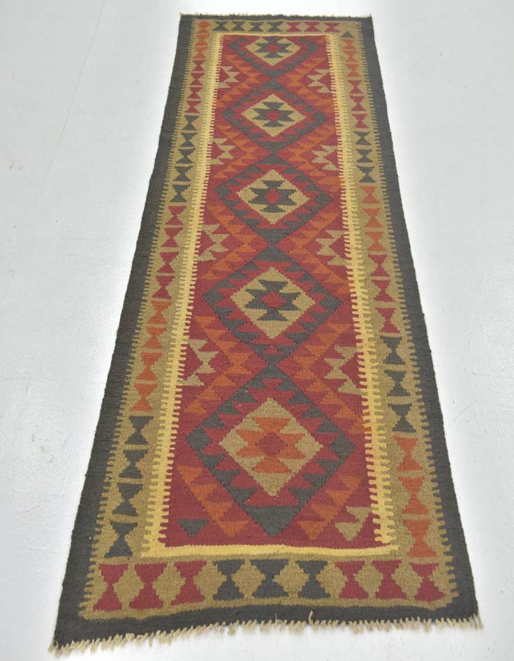 Detail image of 3' 3 x 6' 8  Hand Woven Kilim Maymana Wool Runner Rug