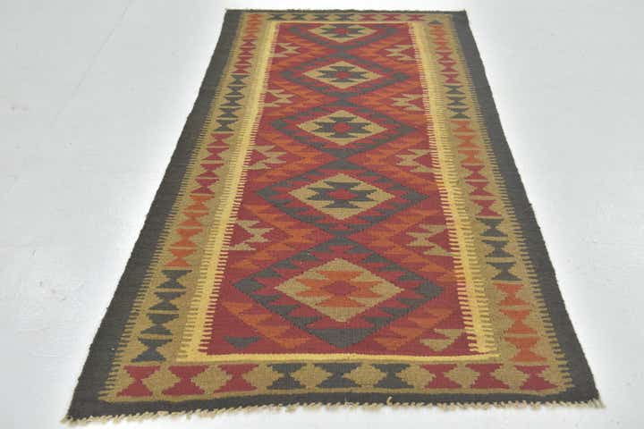 3' 3 x 6' 8 Hand Woven Kilim Maymana Wool Runner Rug