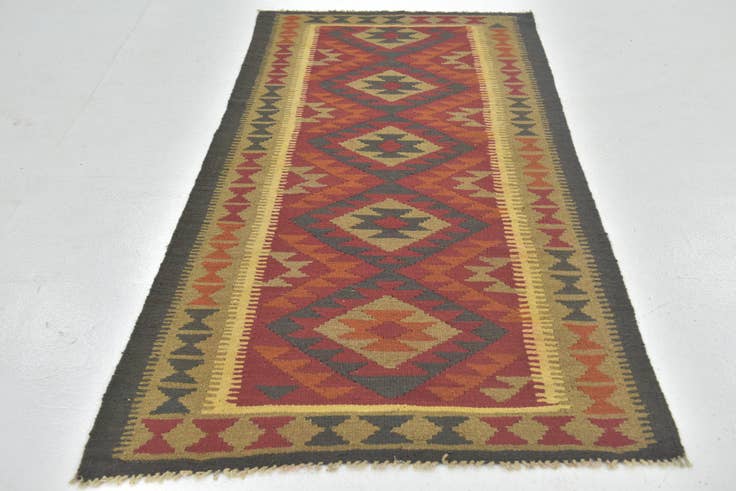 Detail image of 3' 3 x 6' 8 Hand Woven Kilim Maymana Wool Runner Rug
