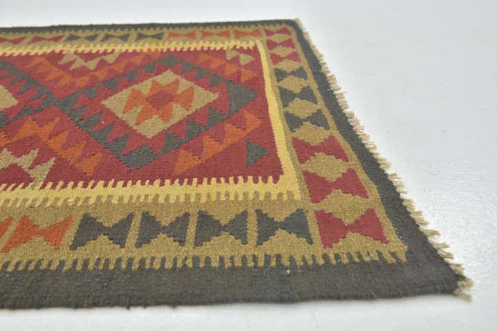 3' 3 x 6' 8 Hand Woven Kilim Maymana Wool Runner Rug