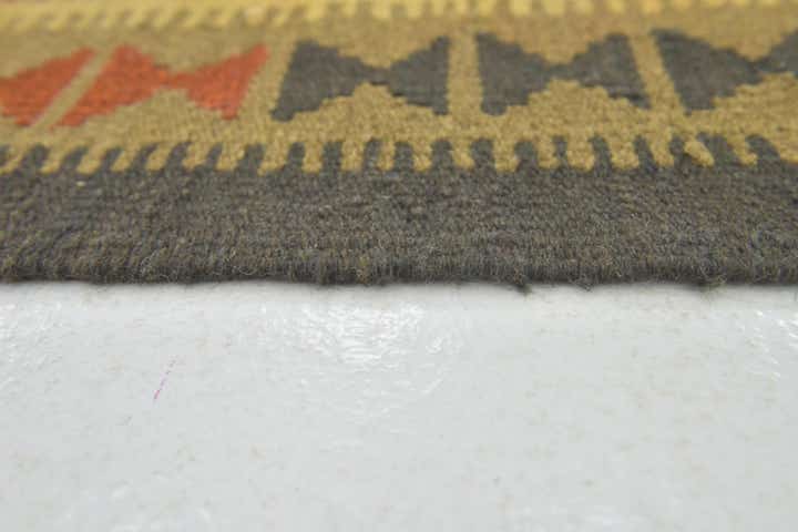 3' 3 x 6' 8 Hand Woven Kilim Maymana Wool Runner Rug