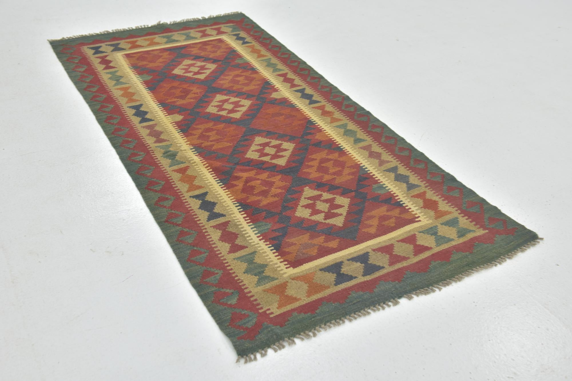 100cm x 205cm Tejido a mano Kilim Maymana Alfombra Lana Pasillera
